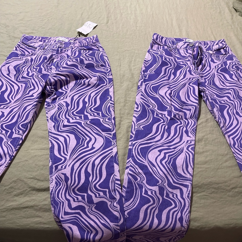 Zara printed jeans. Size 6 on both. Never worn, one with tags.